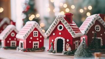 Christmas decorations, toy houses miniature close-up photo