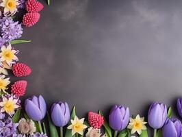 Elegant spring floral border background with copy space for custom compositions photo