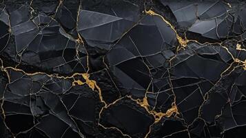 Refined black marble background with golden cracks creating an artistic design photo