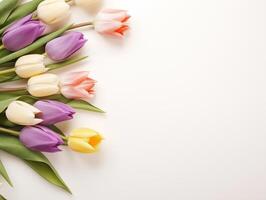 Elegant tulips lined background with copy space for spring messages photo