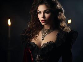 Beautiful gothic girl in medieval outfit close-up photo