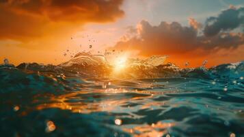 Underwater sunset design template with air bubbles in water. photo