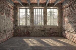 High resolution brick concrete room with window photo