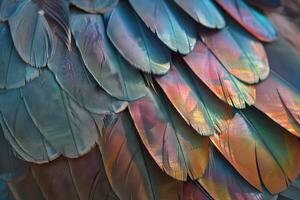 Close up of colorful European magpie tail feathers. Texture background. photo