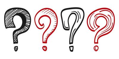 Set of hand drawn question marks. doodle questions marks. isolated on black and white vector