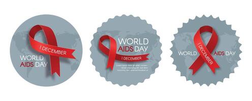 A set of stickers for World AIDS Day with a red ribbon. Print template design. A flat illustration. vector