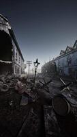 calle ligero en medio de escombros en destruido edificio video