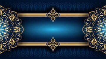 Dark blue ornamental background, with gold mandala decoration vector