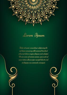 luxury green background, with gold mandala ornaments
