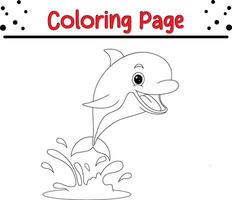 delfín saltando fuera agua colorante libro página para niños vector