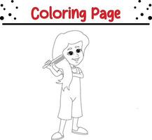 little girl combing hair coloring book page for kids vector