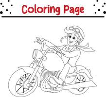 boy riding big motorbike coloring book page for kids vector