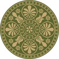 gold with green classic Greek round ornament. Circle of Ancient Greece and the Roman Empire. Byzantine painting of walls, floors and ceilings. Decoration of European palaces vector