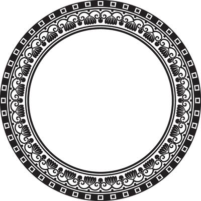 black monochrome round ornament ring of ancient Greece. Classic pattern frame border Roman Empire.