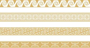set of seamless golden border ornament. Native American tribes framework. Endless patterns ethnic aztec, maya. vector