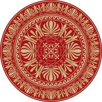 gold with red classic Greek round ornament. Circle of Ancient Greece and the Roman Empire. Byzantine painting of walls, floors and ceilings. Decoration of European palaces vector
