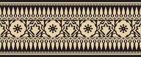 seamless national Indian ornament. golden with black endless border, frame. vector