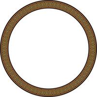 orange and black round frame, border, classic Greek meander ornament. Patterned circle, ring of Ancient Greece and the Roman Empire. vector