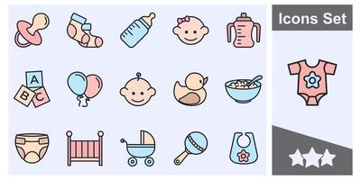bebé juguetes, alimentación y cuidado icono conjunto símbolo recopilación, logo aislado ilustración vector