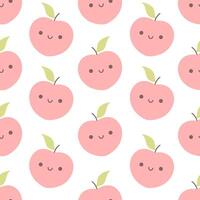 Seamless pattern with cute cartoon peach characters. Fruit seamless pattern vector
