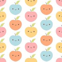 Seamless pattern with cute cartoon peach characters. Fruit seamless pattern vector