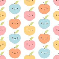 Seamless pattern with cute cartoon peach characters. Fruit seamless pattern vector