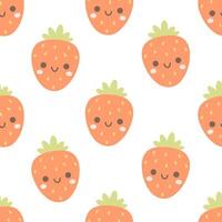 Seamless pattern with cute cartoon strawberry characters. Fruit seamless pattern vector