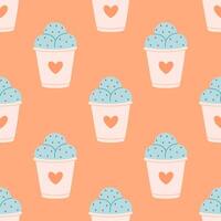 Seamless pattern with cute ice cream in paper cup. Summer dessert, summer time. Seamless pattern for wallpaper, textile, fabric, wrapping paper vector