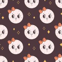 Seamless pattern with Moon, space and star. Trendy groovy cartoon character vector