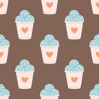 Seamless pattern with cute ice cream in paper cup. Summer dessert, summer time. Seamless pattern for wallpaper, textile, fabric, wrapping paper vector