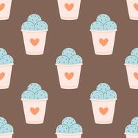 Seamless pattern with cute ice cream in paper cup. Summer dessert, summer time. Seamless pattern for wallpaper, textile, fabric, wrapping paper vector