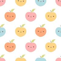 Seamless pattern with cute cartoon peach characters. Fruit seamless pattern vector