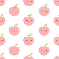 Seamless pattern with cute cartoon peach characters. Fruit seamless pattern vector