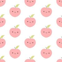 Seamless pattern with cute cartoon peach characters. Fruit seamless pattern vector