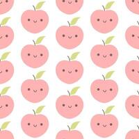 Seamless pattern with cute cartoon peach characters. Fruit seamless pattern vector