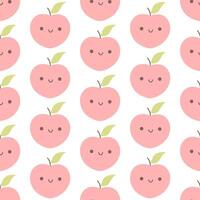 Seamless pattern with cute cartoon peach characters. Fruit seamless pattern vector