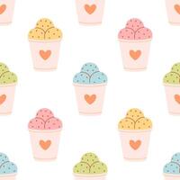 Seamless pattern with cute ice cream in paper cup. Summer dessert, summer time. Seamless pattern for wallpaper, textile, fabric, wrapping paper vector