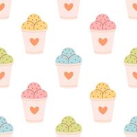 Seamless pattern with cute ice cream in paper cup. Summer dessert, summer time. Seamless pattern for wallpaper, textile, fabric, wrapping paper vector