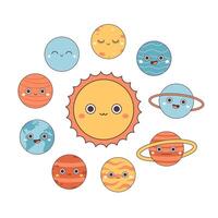 Collection of trendy cartoon planets. Solar System. Earth Day, Save planet vector
