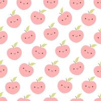 Seamless pattern with cute cartoon peach characters. Fruit seamless pattern vector