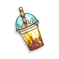 Bubble tea sticker cartoon. hand draw illustration art vector