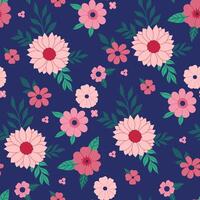 Seamless pattern of pink flowers on a blue background. graphics. vector