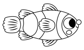 black and white clown fish icon. Under the sea line illustration with cute funny creature. Ocean animal clipart. Cartoon underwater or marine clip art or coloring page for children vector