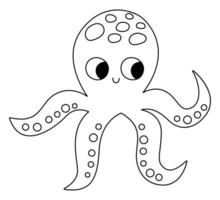 black and white octopus icon. Under the sea line illustration with cute funny ocean animal. Cartoon underwater or marine clipart or coloring page for children vector