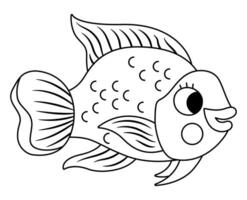 black and white parrotfish icon. Under the sea line illustration with cute funny parrot fish. Ocean animal clipart. Cartoon underwater or marine clip art or coloring page for children vector