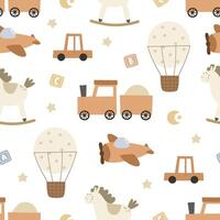 Seamless pattern with cartoon baby decor elements. vector