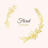 Round gold floral frame with leaves and flower pattern vector