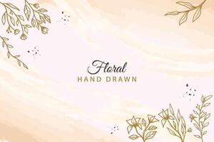 Elegant gold floral background with hand drawn flowers and leaves pattern vector