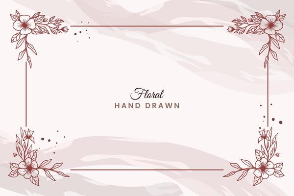 Rustic floral background with hand drawn leaves and flower ornament in a pink color
