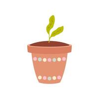 Tiny sprout in a flower pot. Hand drawn illustration isolated on white background. vector